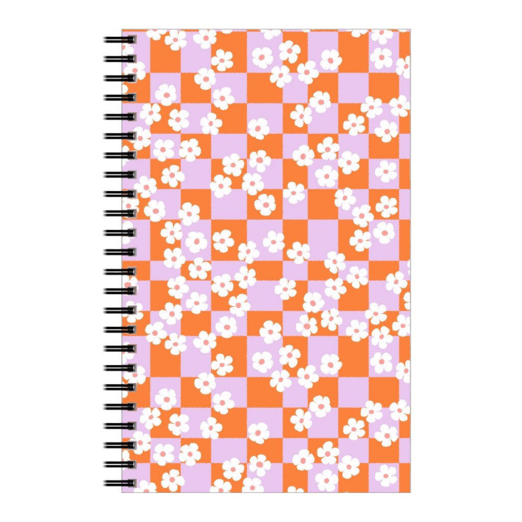 Checkered Daisies Retro - Orange and Pink Notebook, 5x8, Multicolor