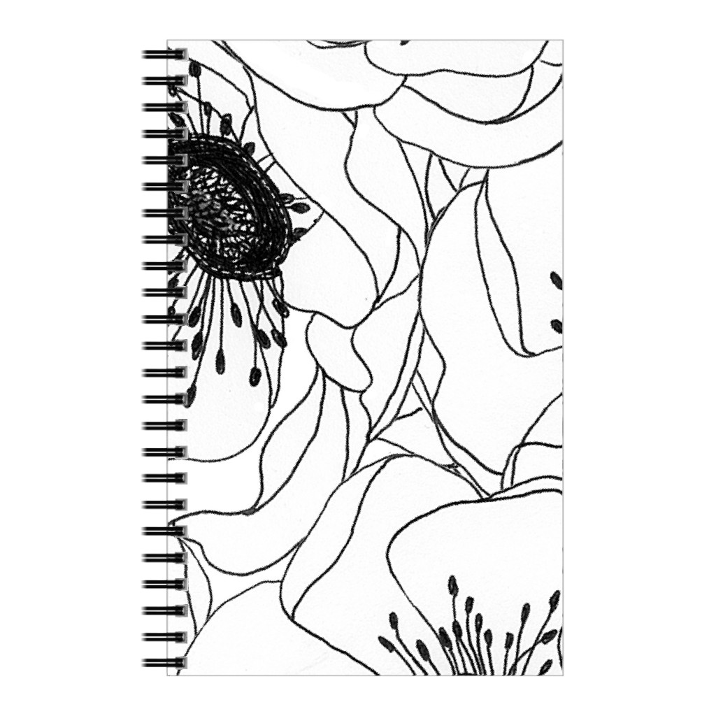White Anemones - Neutral Notebook, 5x8, White, White