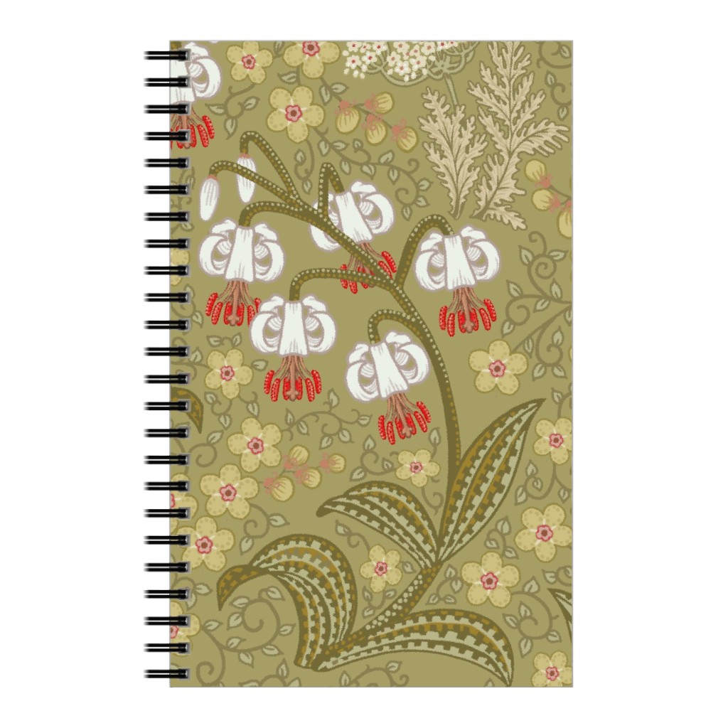 White Martagon Lilies - Olive Notebook, 5x8, Green, Classic Green