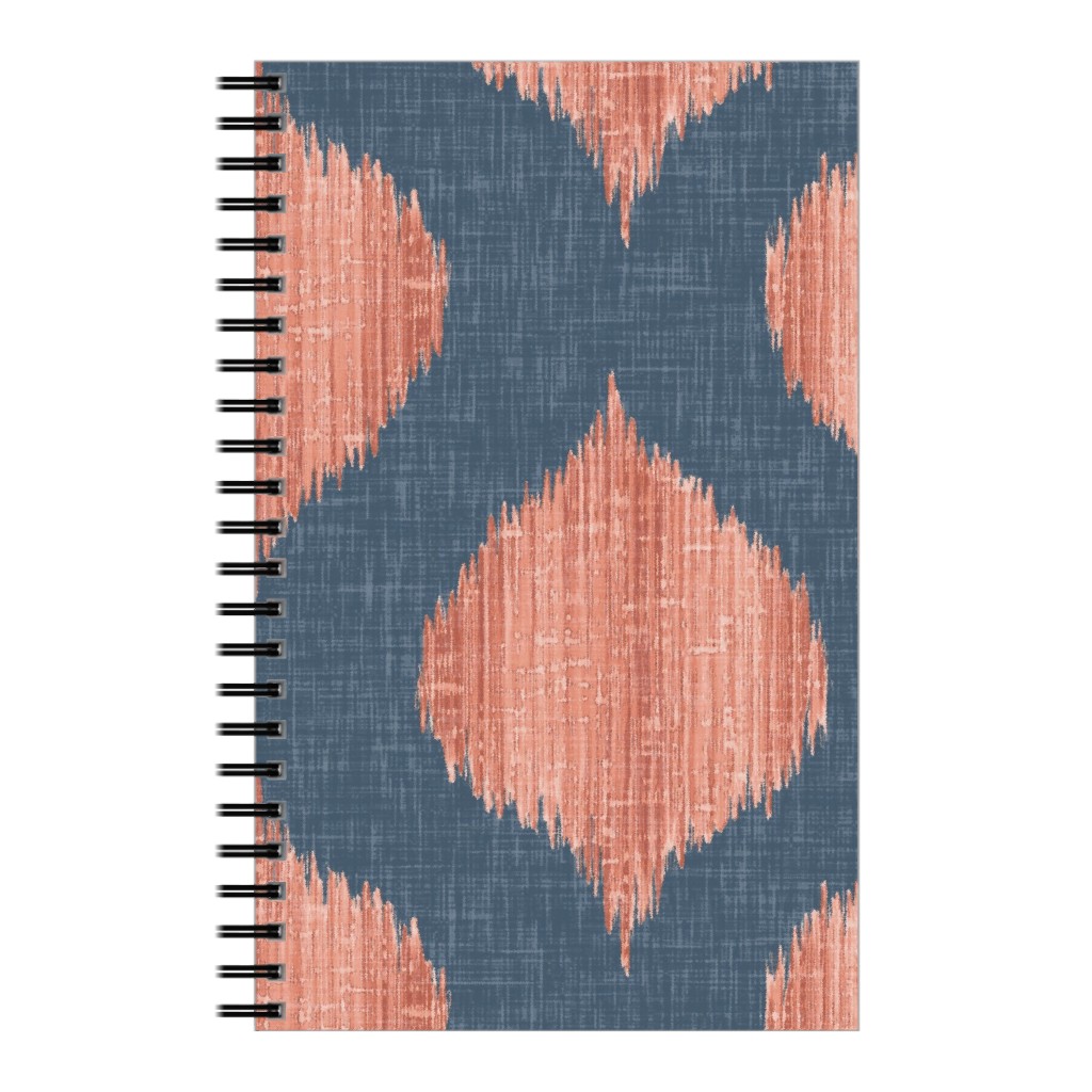 Lela Ikat - Navy and Coral Notebook, 5x8, Blue