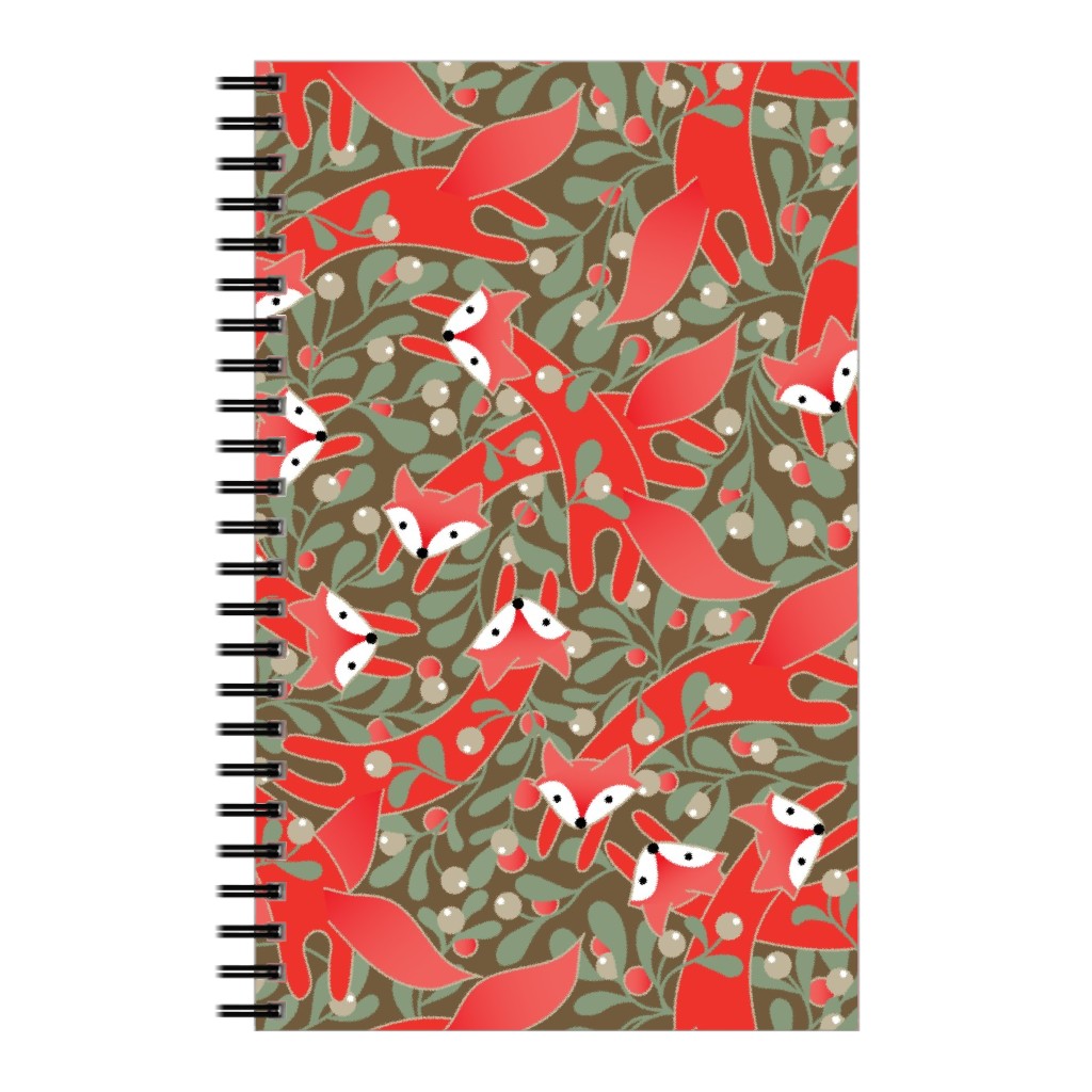 Red Fox Mistletoe Notebook, 5x8, Red, Red