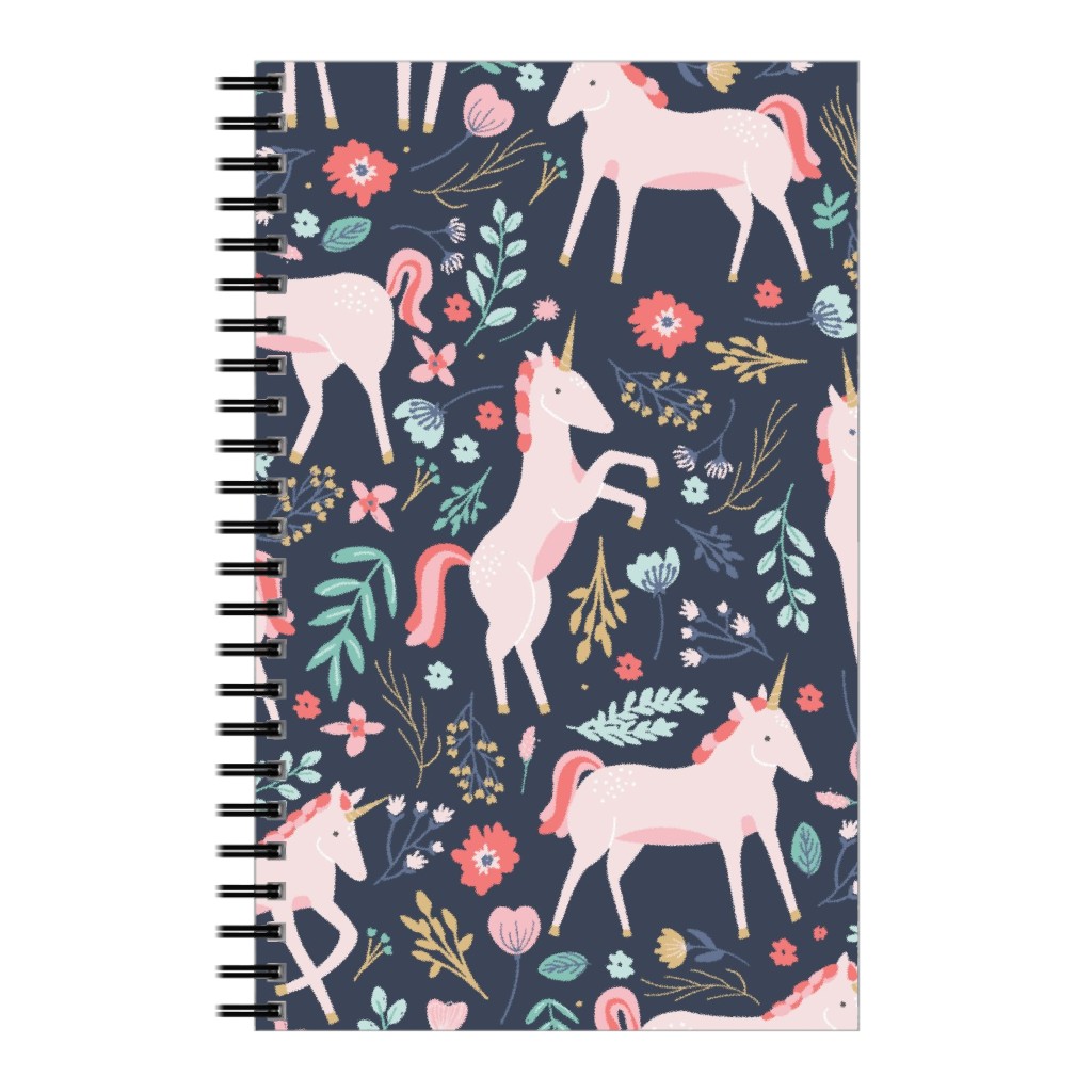 Unicorn Fields Notebook, 5x8, Multicolor, Navy