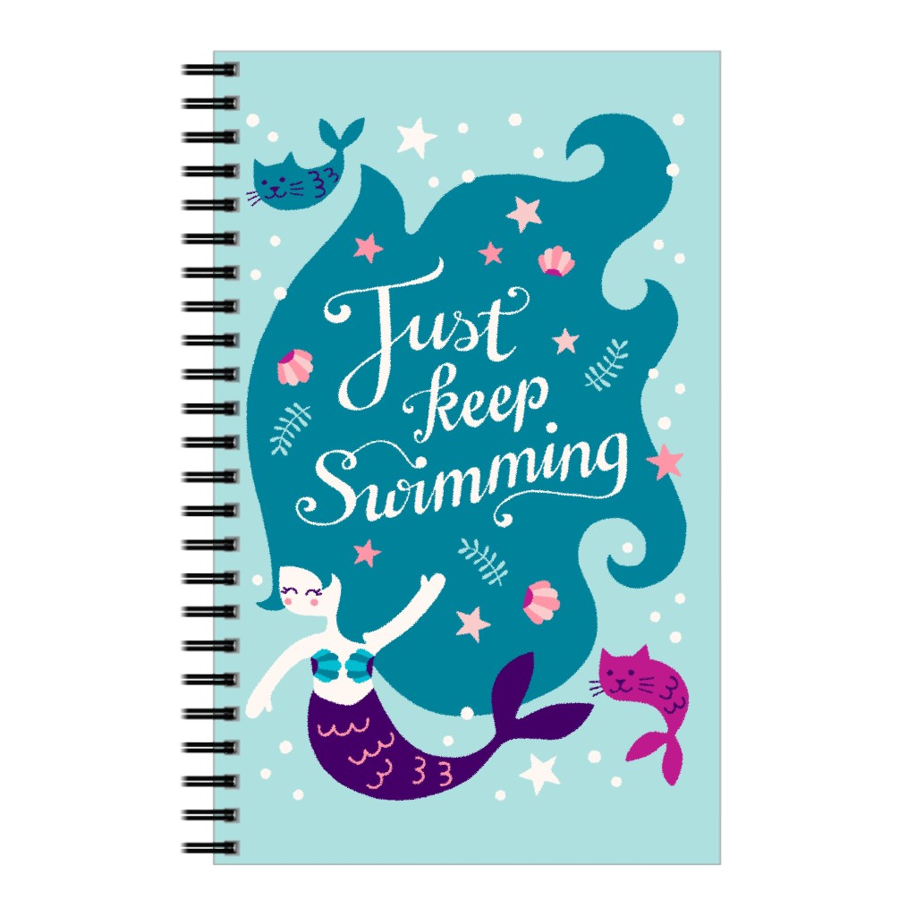 Mermaid Just Keep Swimming - Blue Notebook, 5x8, Blue, True Blue