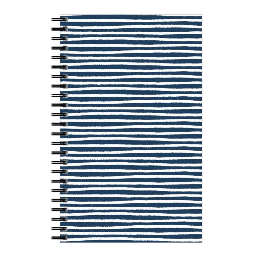 Navy Blue and White Stripes Notebook, 5x8, Blue