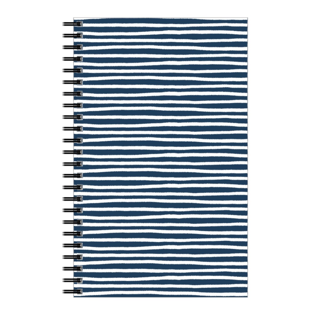 Navy Blue and White Stripes Notebook, 5x8, Blue, True Blue