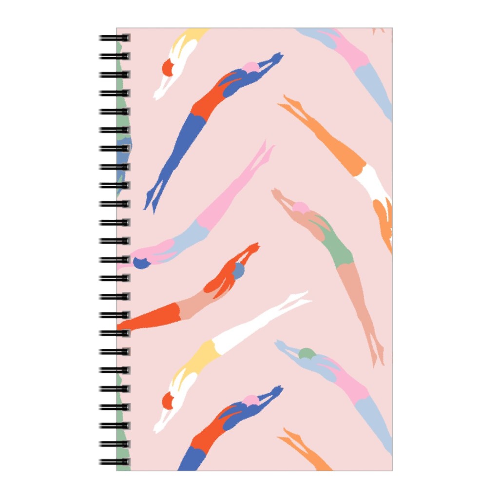 Art Deco Divers - Pink Notebook, 5x8, Pink