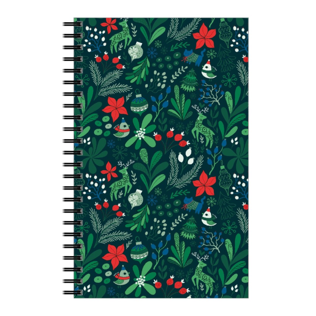 Merry Christmas Floral - Dark Notebook, 5x8, Green, Classic Green