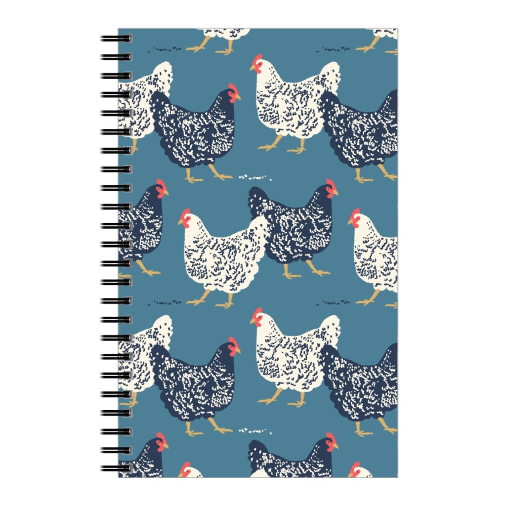 Farmhouse Chickens - Blue Notebook, 5x8, Blue