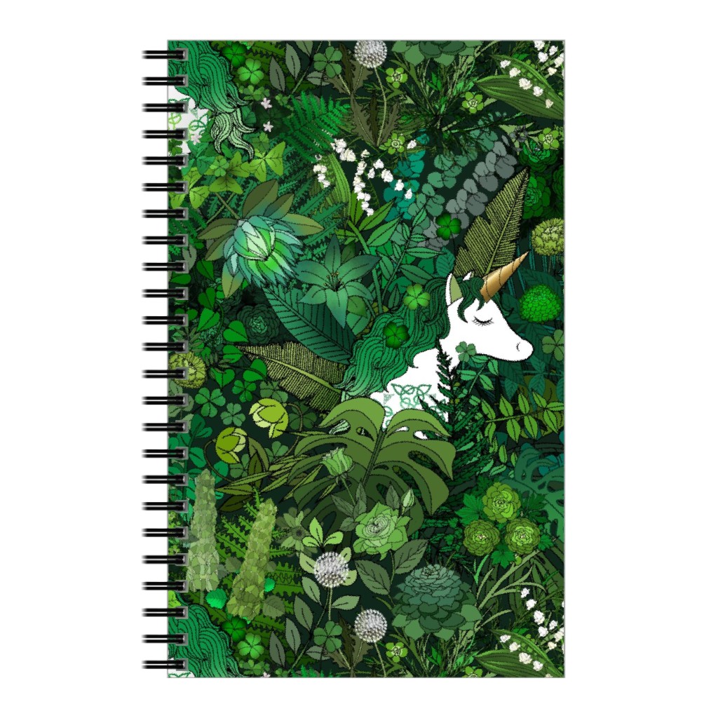 Irish Unicorn in a Green Garden Notebook, 5x8, Green