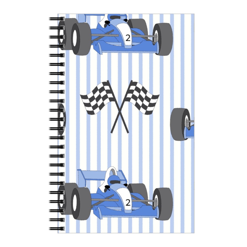 Race Cars Checked Flags Notebook, 5x8, Blue