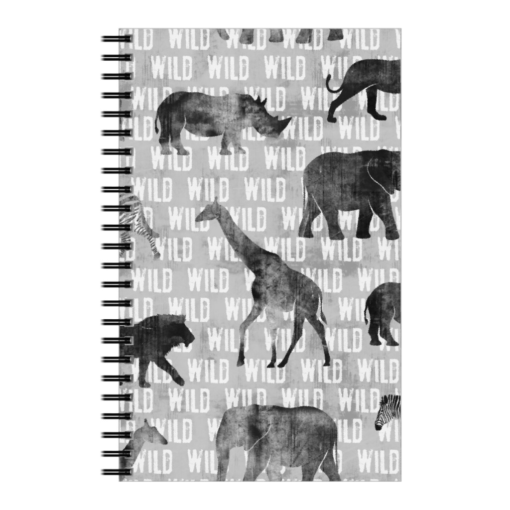 Wild Safari Animals - Grey Notebook, 5x8, Gray, Gray