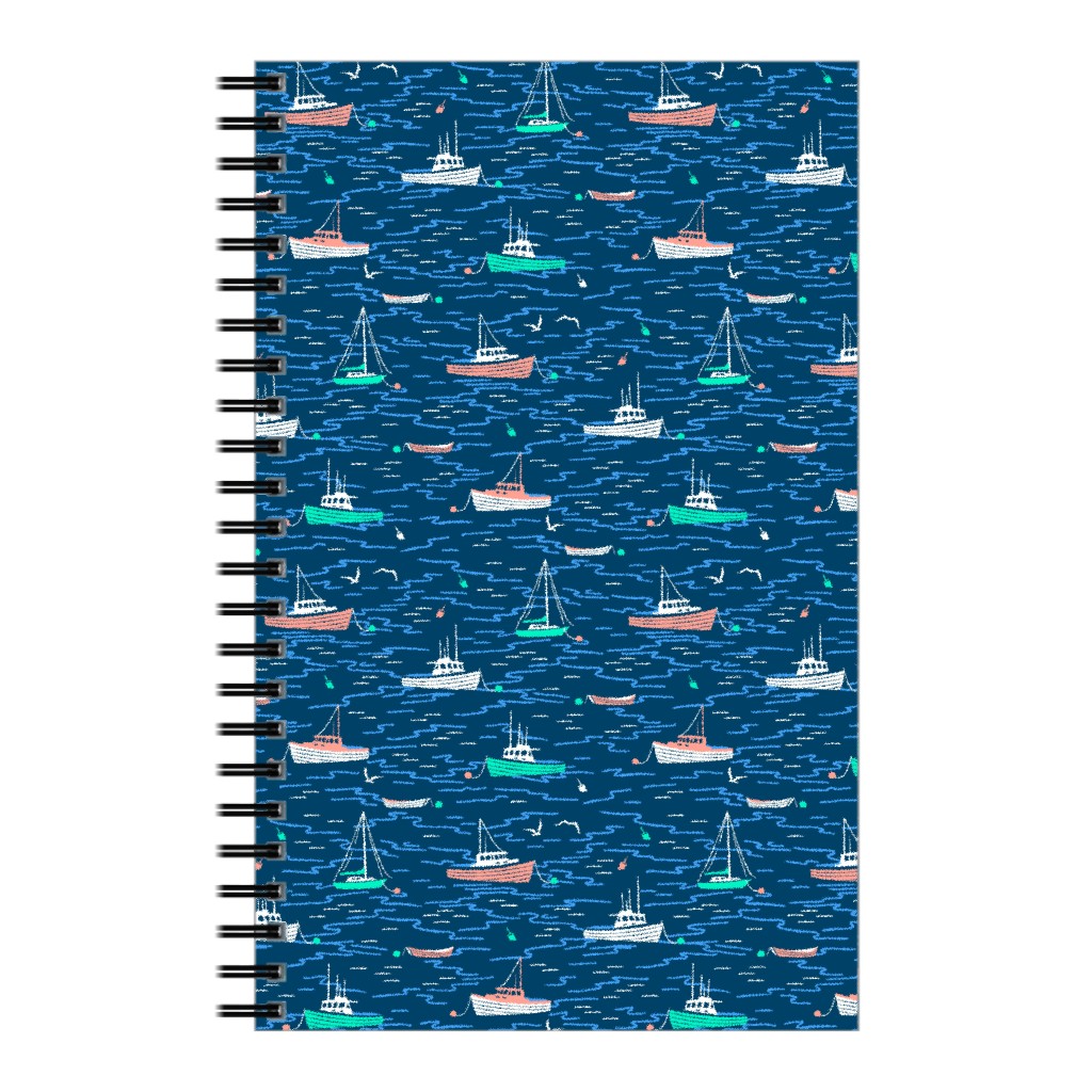 Harbor Boats Notebook, 5x8, Blue, Blueberry
