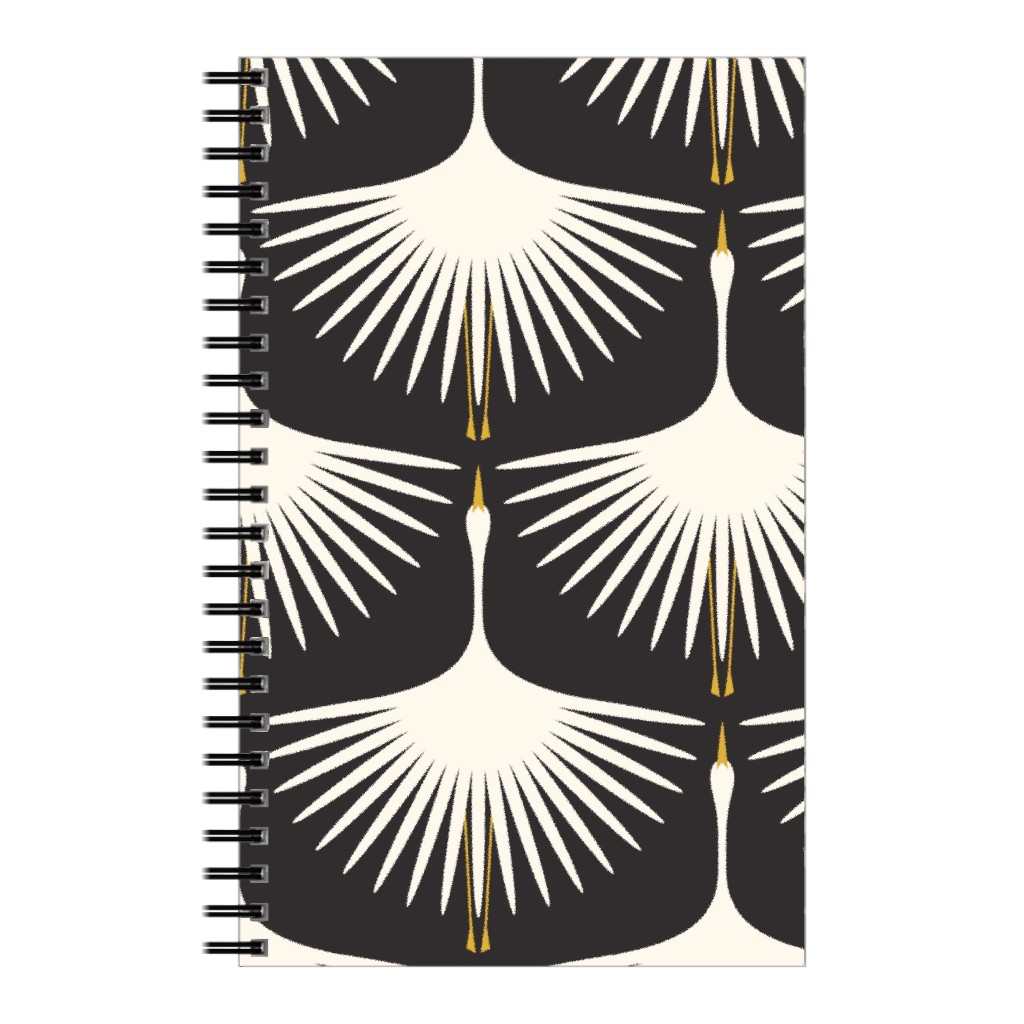 Art Deco Swans Notebook, 5x8, Black