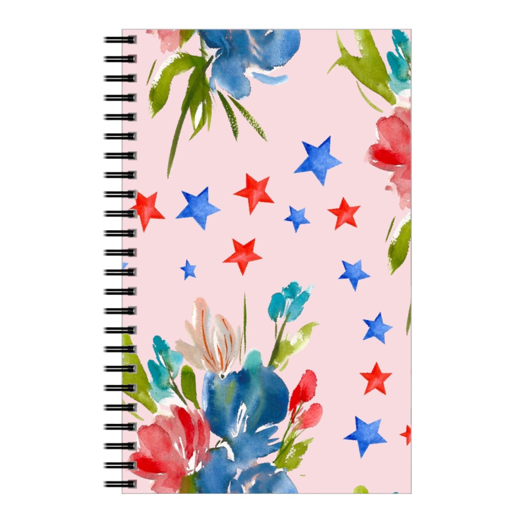 4th of July Florals - Pink Notebook, 5x8, Pink