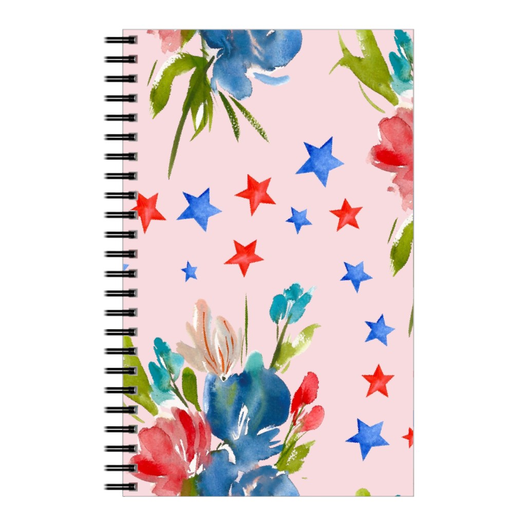 4th of July Florals - Pink Notebook, 5x8, Pink, Bright Pink