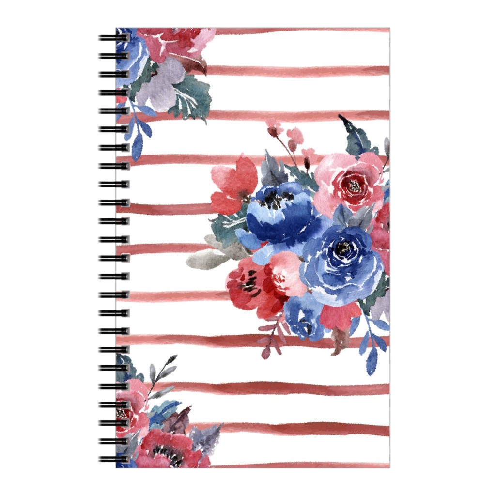 Freedom Florals With Red Stripes - Multi Notebook, 5x8, Red, Red