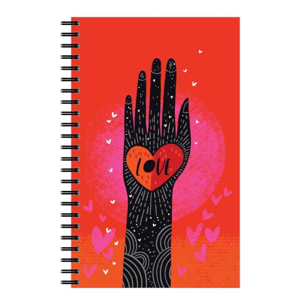 Handful of Love - Black on Red Notebook, 5x8, Red