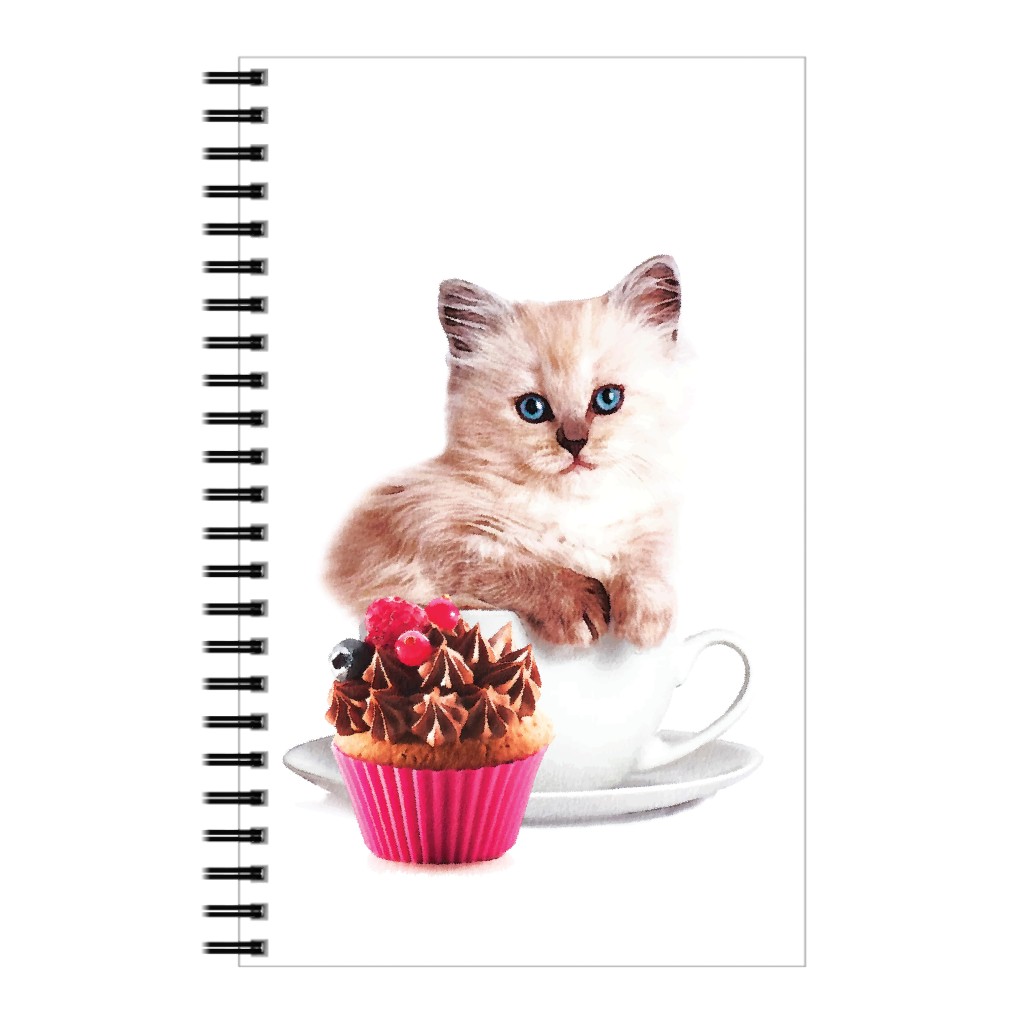 Teacup Cat & Cupcake Notebook, 5x8, Multicolor