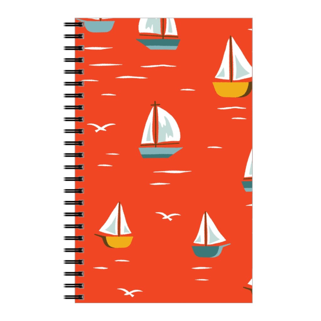 Sailboats Notebook, 5x8, Red