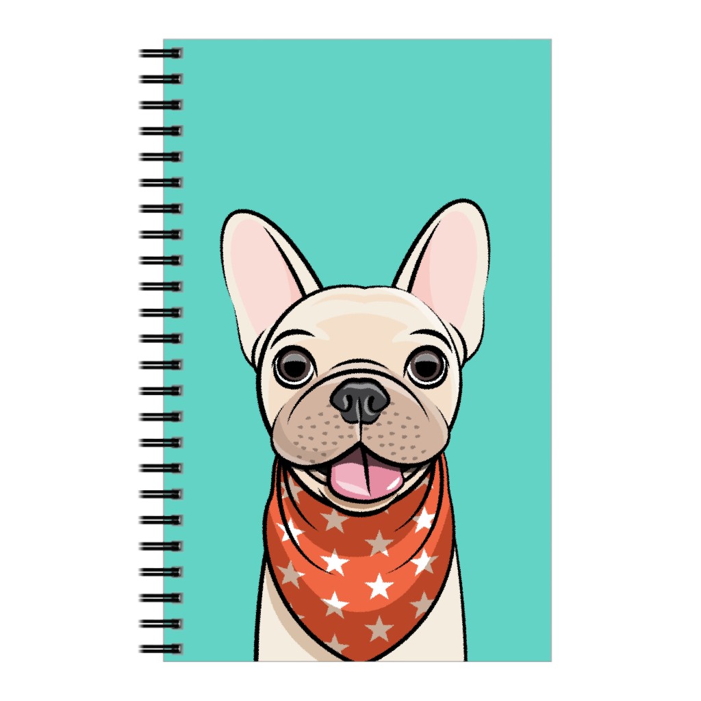 Happy the French Bulldog - Frenchie on Teal Notebook, 5x8, Multicolor