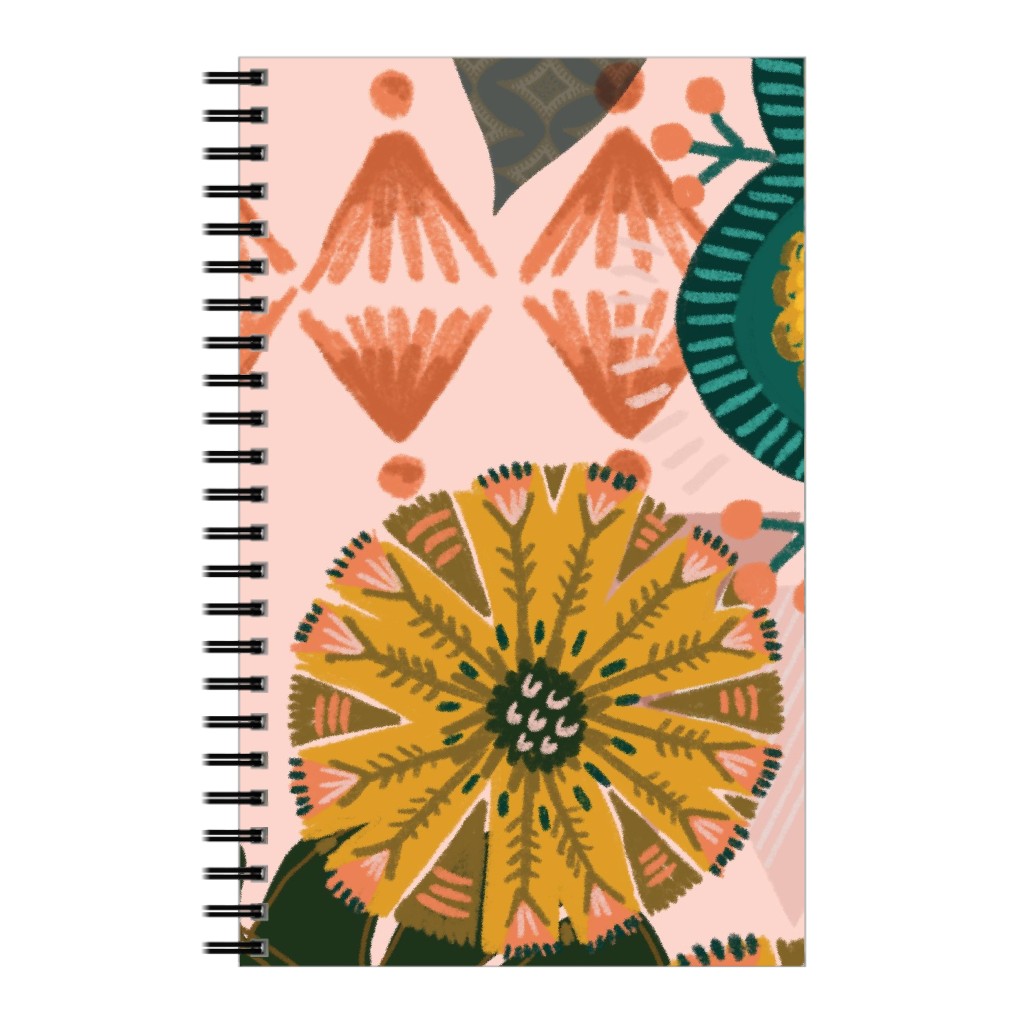 Boho Tropical - Floral - Pink Notebook, 5x8, Multicolor