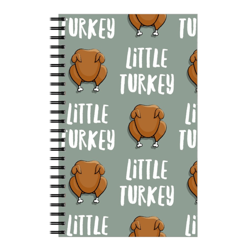 Little Turkey Thanksgiving Notebook, 5x8, Green, Light Gray