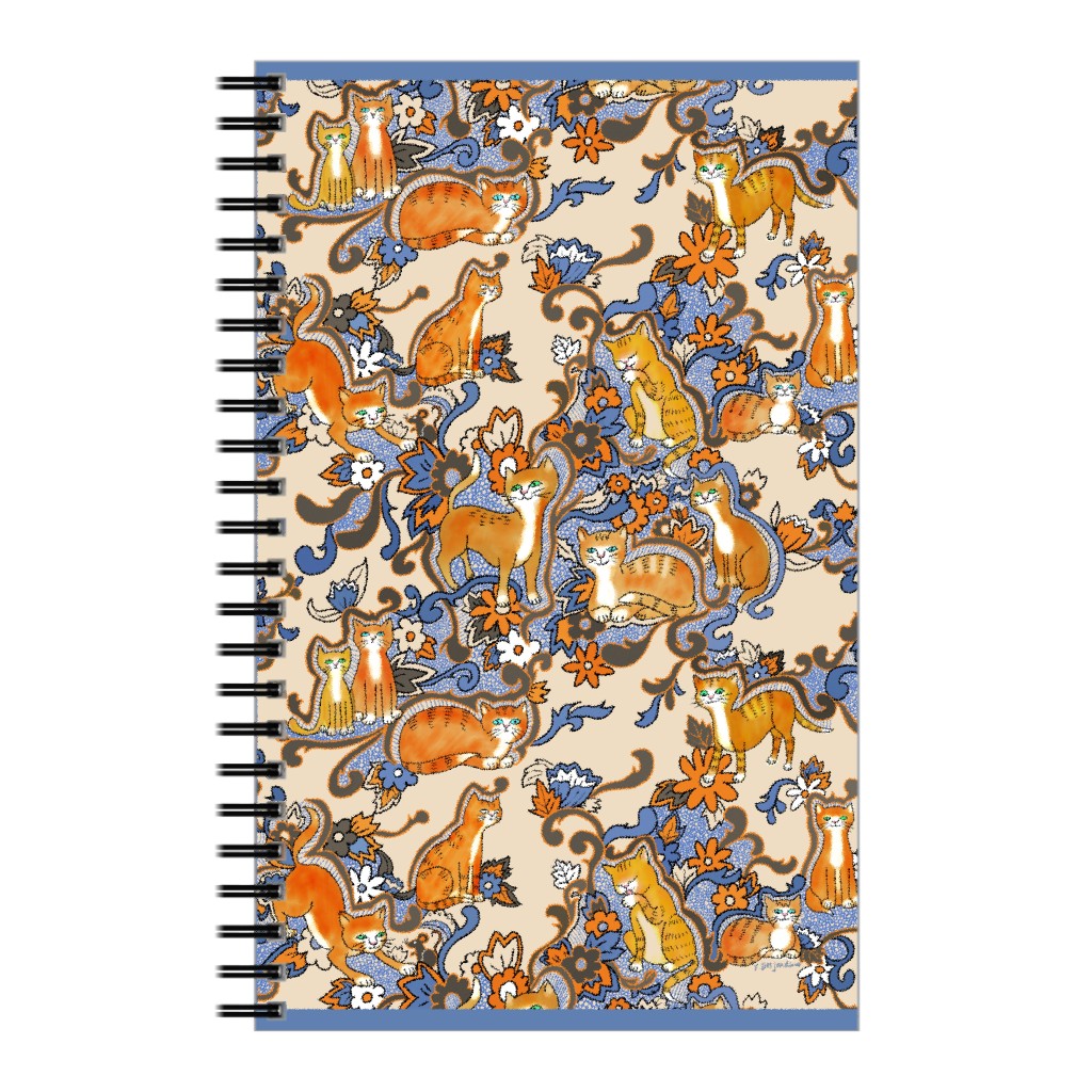 Boho Feline Frenzy Notebook, 5x8, Orange