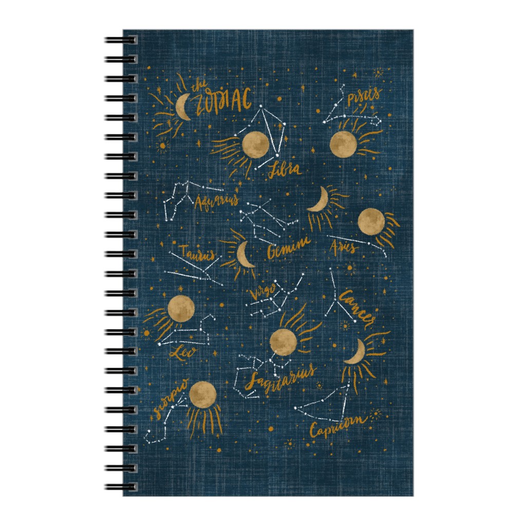 Moon Sparkle Zodiac - Navy Notebook, 5x8, Blue