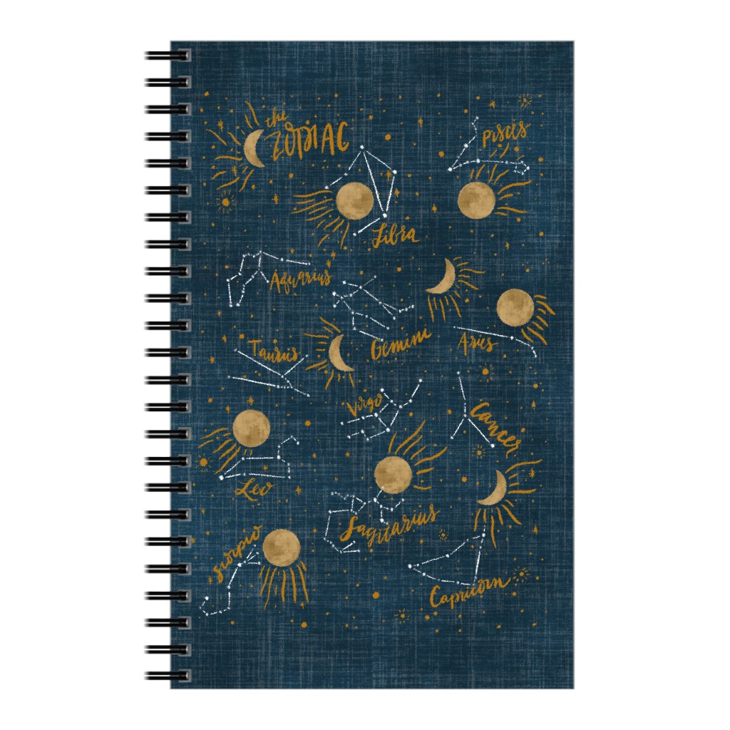 Moon Sparkle Zodiac - Navy Notebook, 5x8, Blue, True Blue