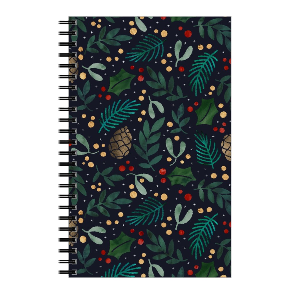 Christmas Florals - Dark Green Notebook, 5x8, Green