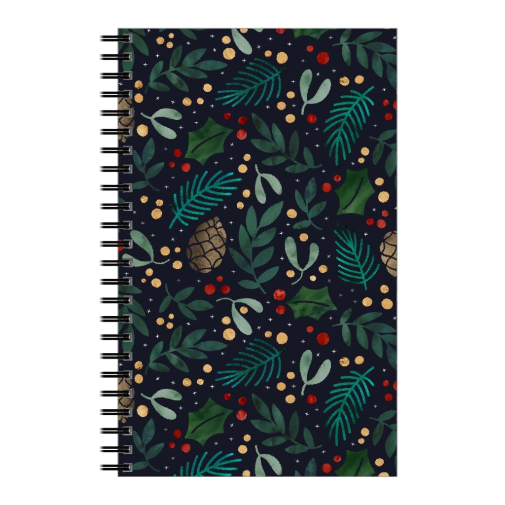 Christmas Florals - Dark Green Notebook, 5x8, Green, Classic Green