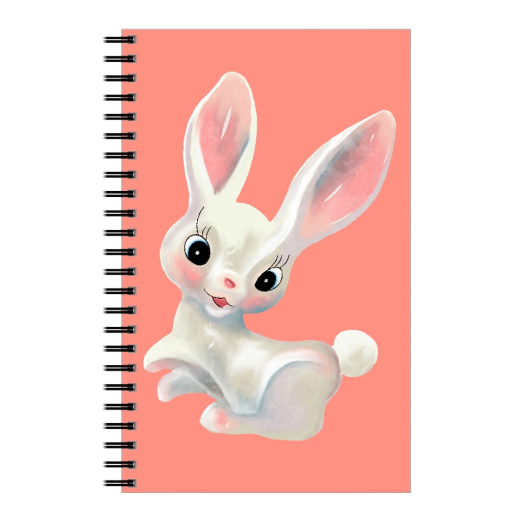 Kitschy White Rabbit - Pink Notebook, 5x8, Pink