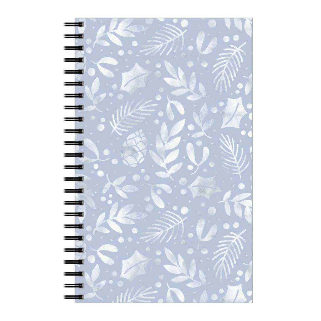 Frozen Winter Florals - Silver Notebook, 5x8, Blue