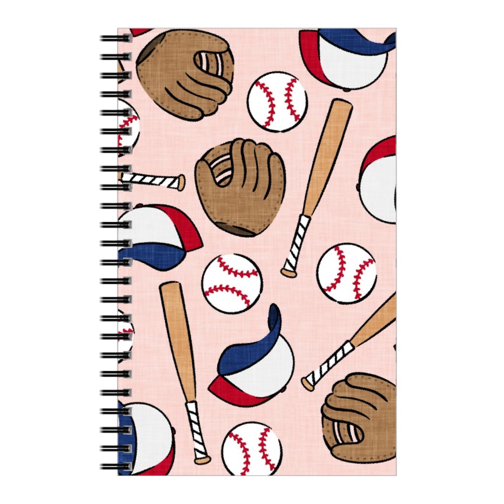 Baseball Bats Mits and Balls Notebook, 5x8, Pink