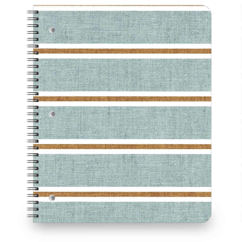Stripes, Magnolia Flowers Coordinate - Rust on Blue Notebook, 8.5x11, Green