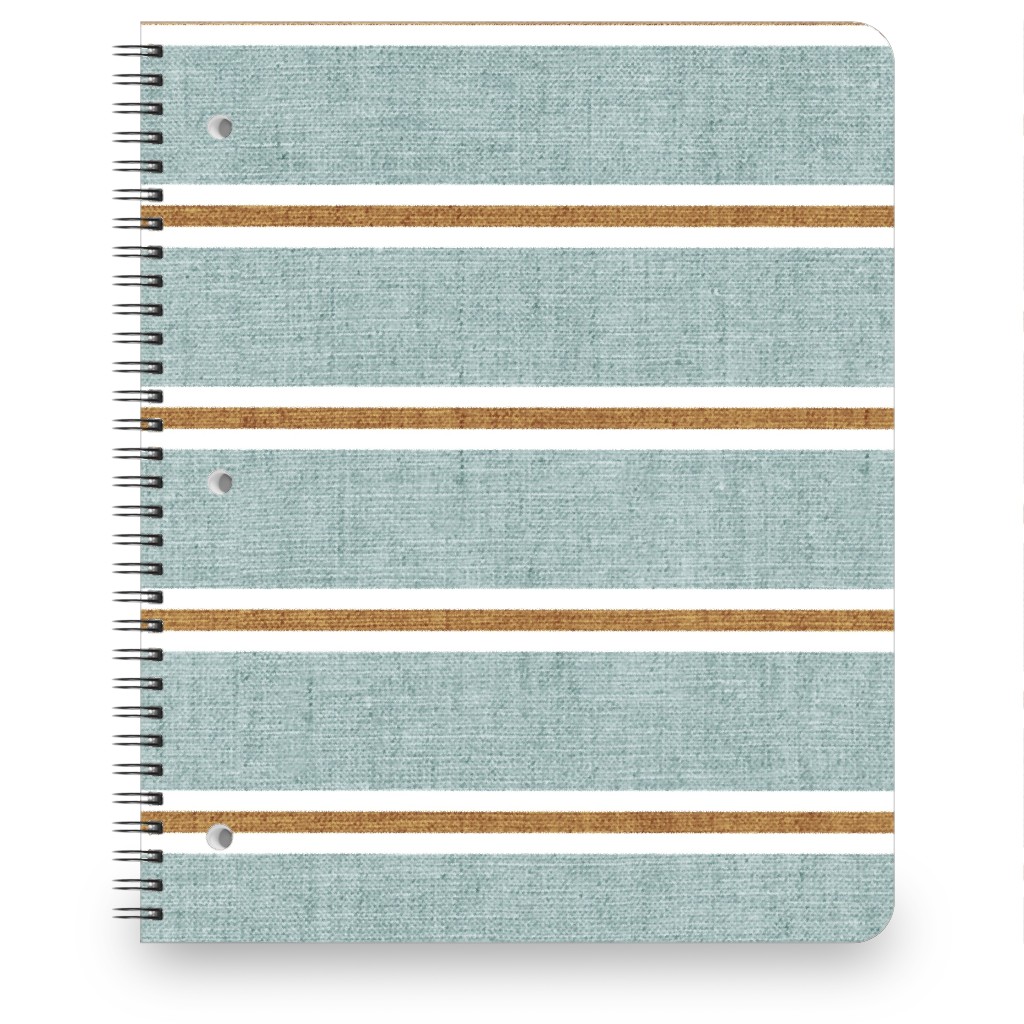 Stripes, Magnolia Flowers Coordinate - Rust on Blue Notebook, 8.5x11, Green, Classic Green