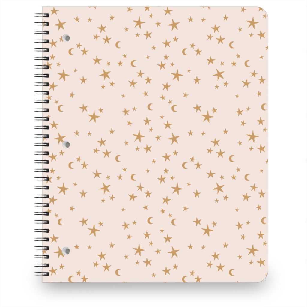 Stars & Moon - Starry Night Universe - Beige and Brown Notebook, 8.5x11, Pink, Bright Pink