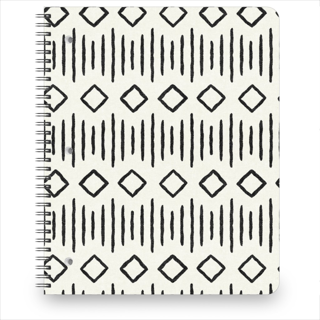 Diamond Fall - Mud Cloth - Onyx on Bone - Mudcloth Farmhouse Tribal - Lad19bs Notebook, 8.5x11, Beige, Pearl