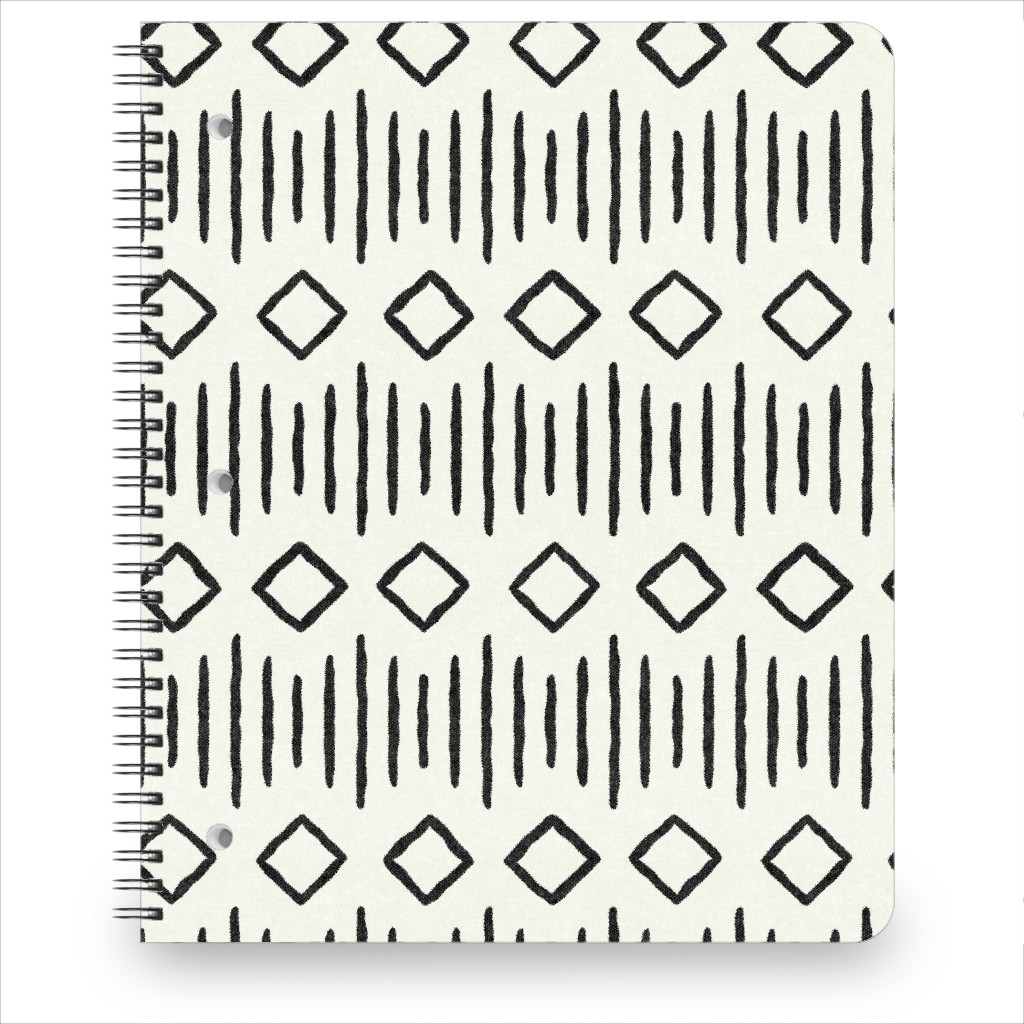 Diamond Fall - Mud Cloth - Onyx on Bone - Mudcloth Farmhouse Tribal - Lad19bs Notebook, 8.5x11, Beige