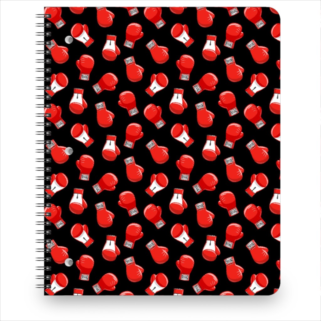 Boxing Gloves - Red on Black Notebook, 8.5x11, Black, Black