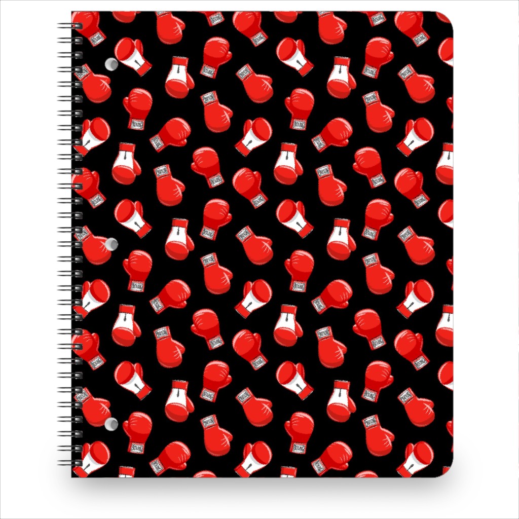 Boxing Gloves - Red on Black Notebook, 8.5x11, Black