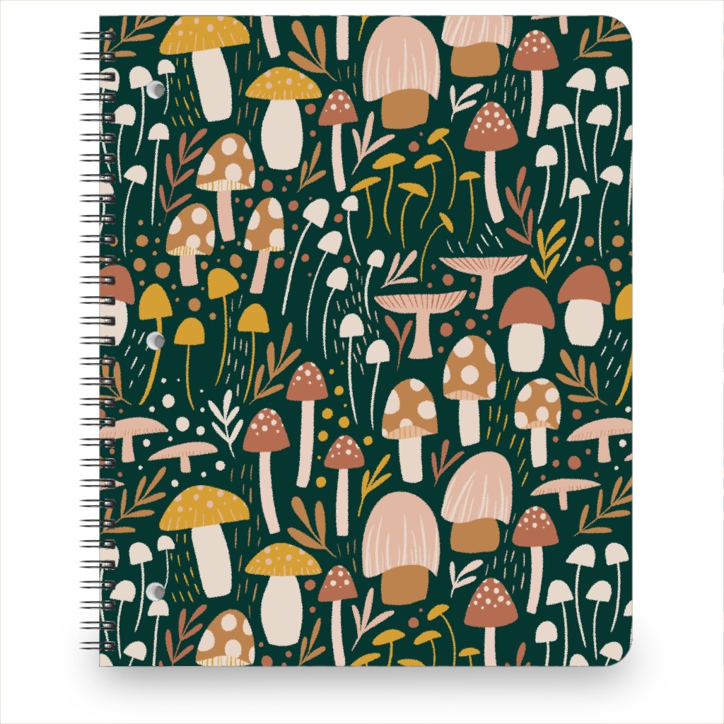 Woodland Mushroom Meadow - Green Notebook, 8.5x11, Green, Classic Green