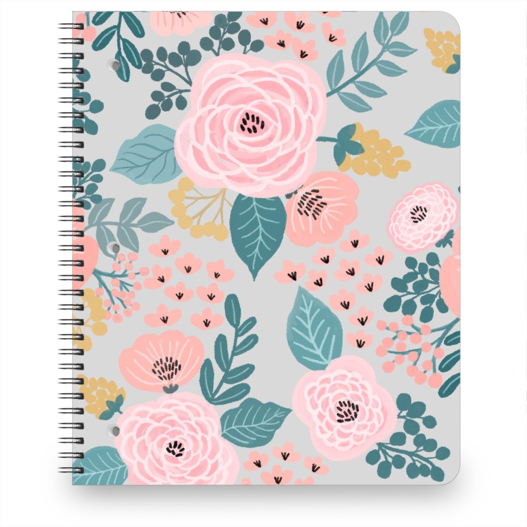 June Botanicals - Gray Notebook, 8.5x11, Pink, Bright Pink