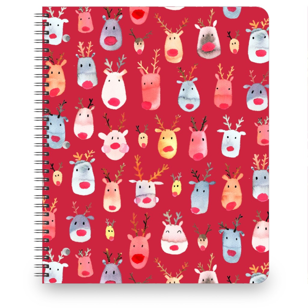 Rudolph Reindeers Notebook, 8.5x11, Red