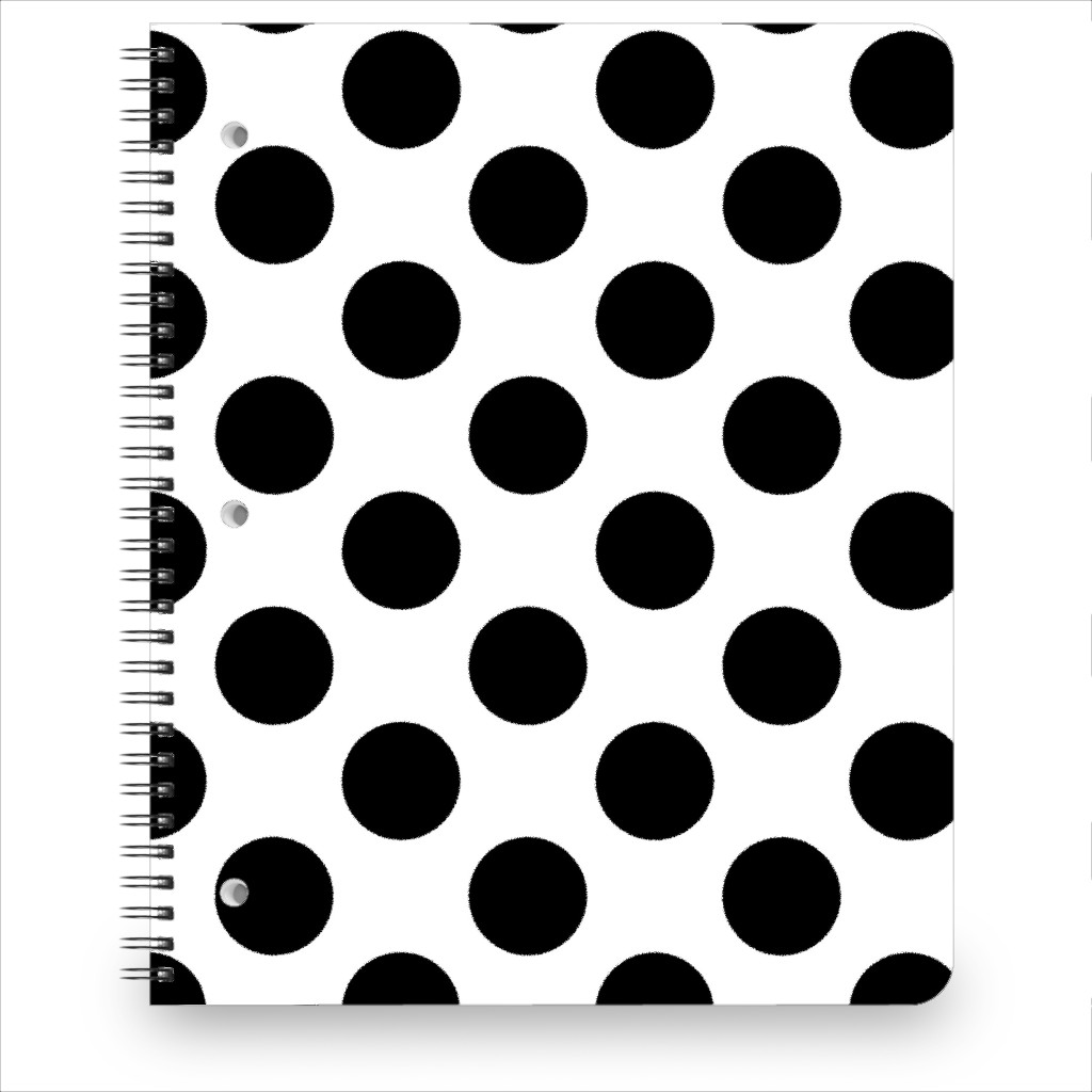 Polka Dot - Black and White Notebook, 8.5x11, Black