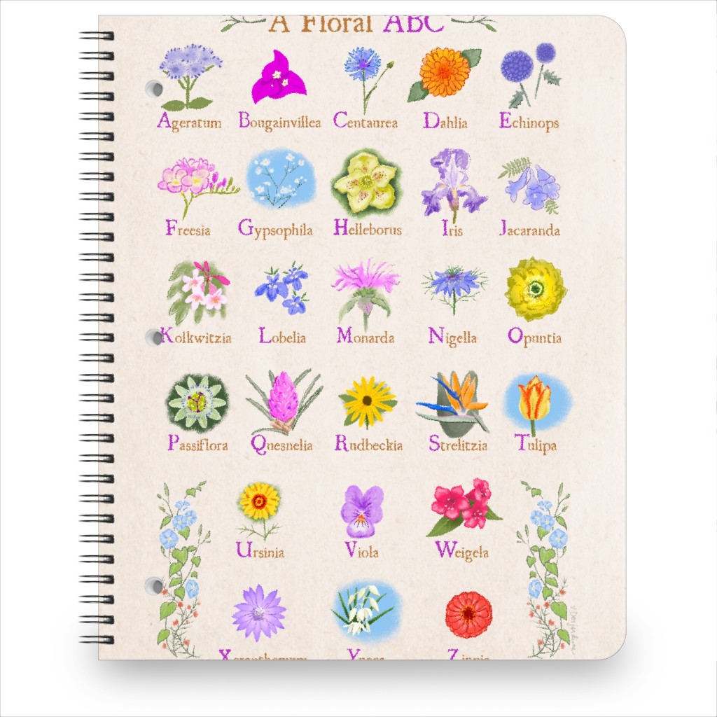 Floral Abcs - Multi on Pink Notebook, 8.5x11, Multicolor