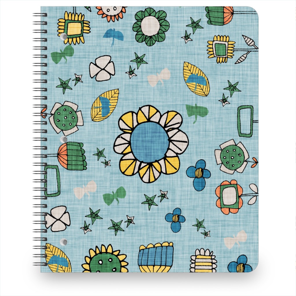 Abstract Hand Drawn Flowers Notebook, 8.5x11, Blue