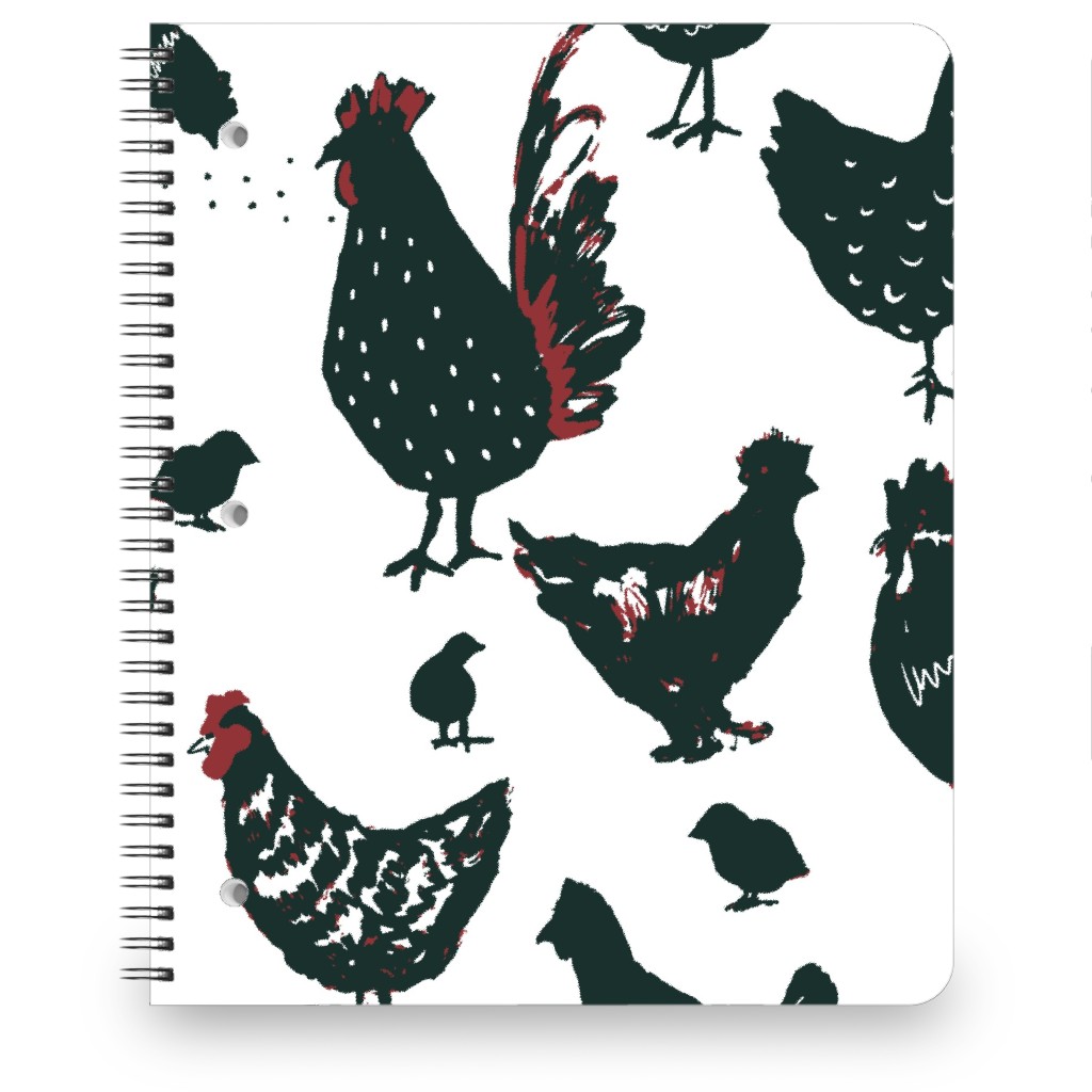 Chickens - Neutral Notebook, 8.5x11, Black, Black
