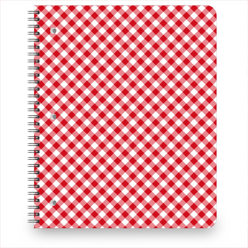Diagonal Gingham - Red and White Notebook, 8.5x11, Red, Red