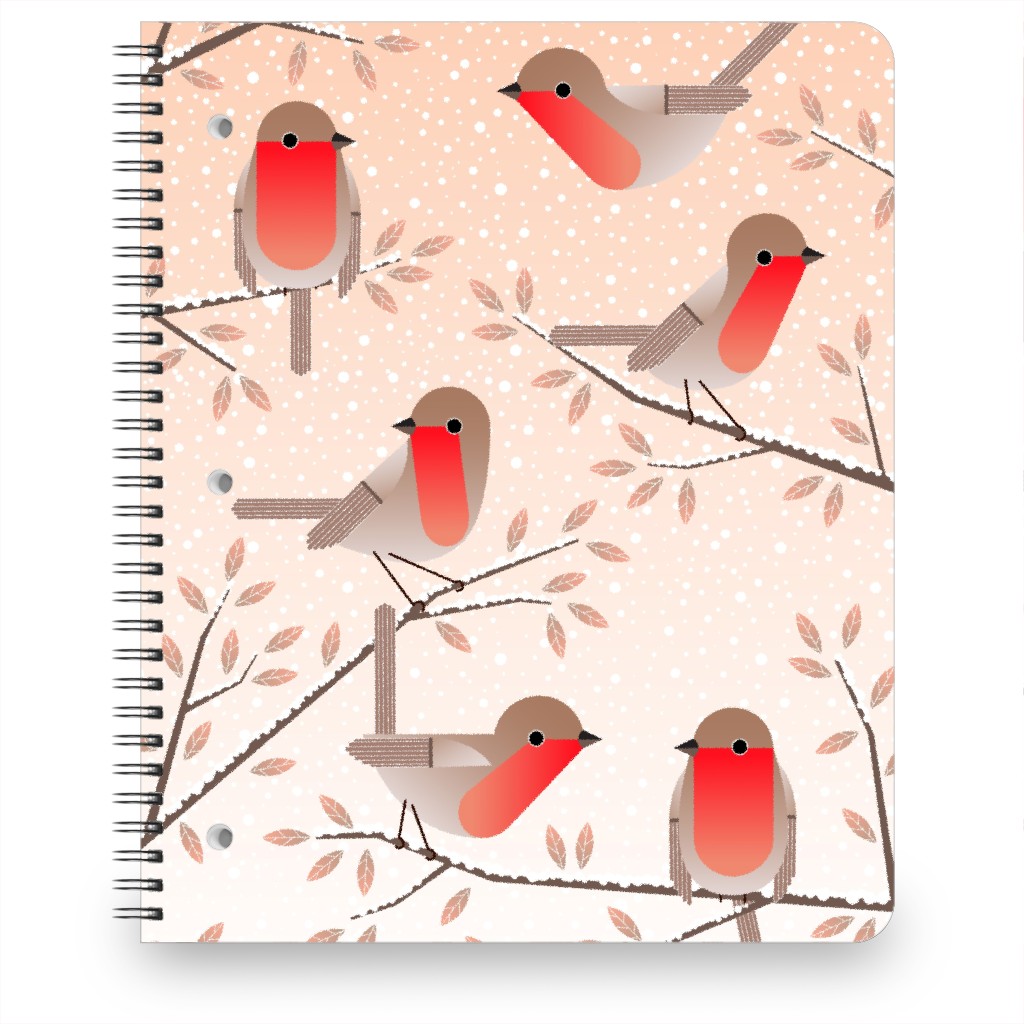 Robins in Winter Notebook, 8.5x11, Red
